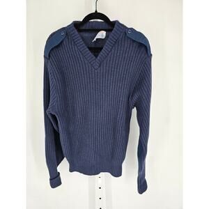 Vintage Military Commando Sweater Men Size 46 Navy Blue Virgin Wool Iron Run USA